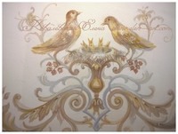 альфрейная роспись,орнамент, акант,рисунок птички,