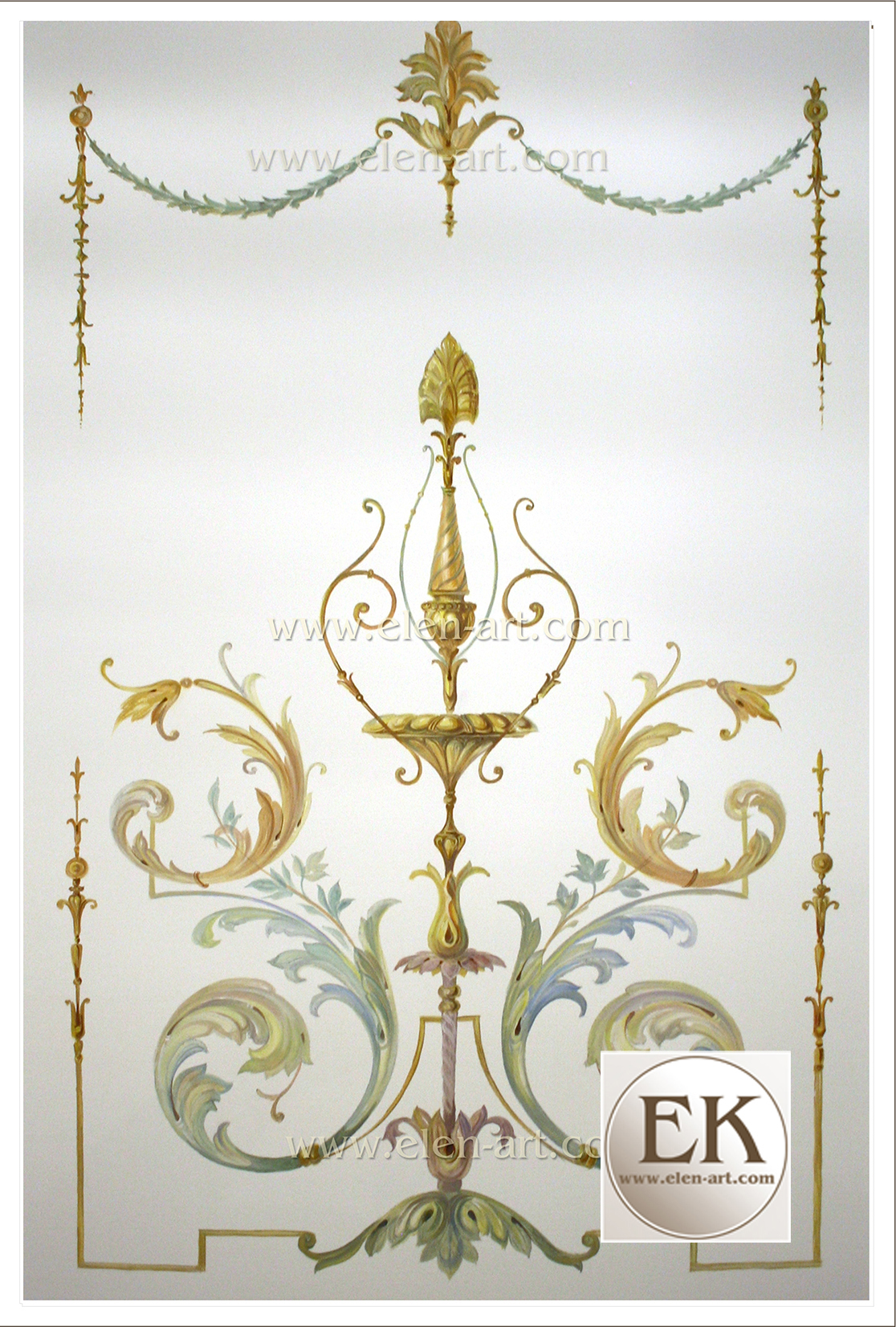 Изящная вертикальная роспись для двери, дизайн и  альфрейная роспись Елены Ковалевской